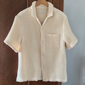 Standard Cloth Button Up Cotton Waffle Knit Polo Shirt Size Medium